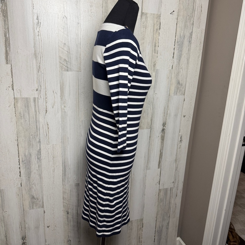 Lauren Ralph Lauren SZ M Navy Nautical White Stripe Dress Coastal Preppy Spring - Picture 5 of 12